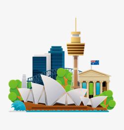 悉尼歌剧院景点彩色旅游景点组合高清图片