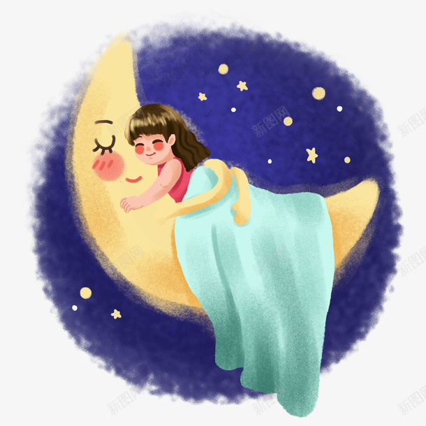 月亮上睡觉的小女孩子png免抠素材_88icon https://88icon.com 安睡 小孩 月亮 睡觉