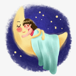 安睡月亮上睡觉的小女孩子高清图片