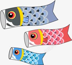 日本鱼旗灰红蓝三色鲤鱼旗图案高清图片