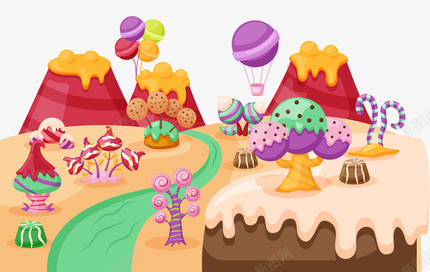 卡通糖果png免抠素材_88icon https://88icon.com 卡通有趣 扁平化 氢气球 河流 火焰山 矢量图案