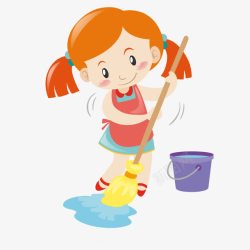 卡通打扫卫生手绘扫地的女孩高清图片
