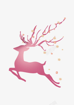 远处奔跑的鹿卡通手绘粉色的鹿高清图片