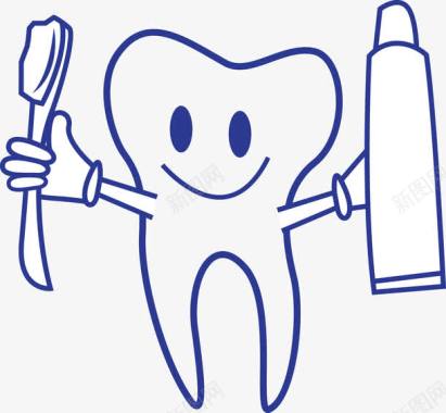 牙膏牙刷促销手绘拿着牙刷与牙膏的洁白牙齿图图标图标