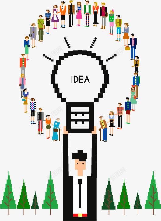 创意团队png免抠素材_88icon https://88icon.com 创意 创意模板下载 创意矢量素材 彩绘 插画设计 灯泡 白炽灯 白领