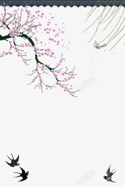 二十四节气春分之柳枝与桃花主题素材