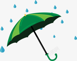绿色卡通雨滴雨伞素材