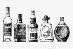 素描酒水各种酒瓶高清图片