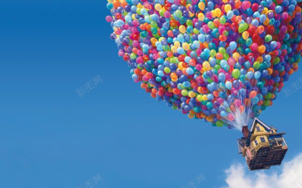 气球带着城堡飞翔背景