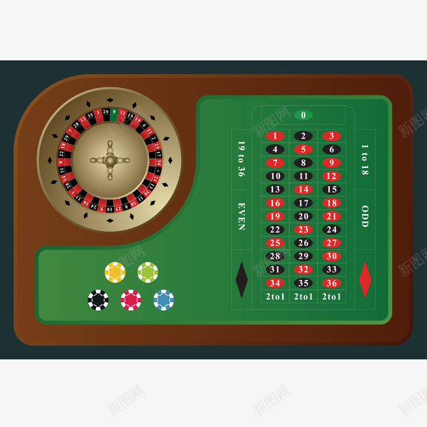 赌桌扑克桌矢量图ai免抠素材_88icon https://88icon.com 扑克桌 扑克牌 数字 桌子 积分表 筹码 绿色 赌桌 轮盘 矢量图