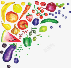 健康陶瓷风水彩手绘彩虹果蔬矢量图高清图片