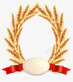 麦穗秸秆红缎带底座椭圆中空金黄小麦边高清图片