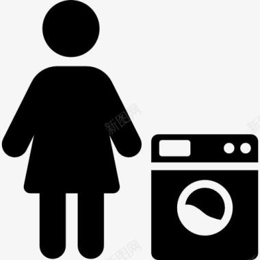 吸尘器背景家庭主妇和洗衣机图标图标