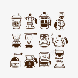 手磨咖啡机卡通手绘咖啡器具矢量图高清图片