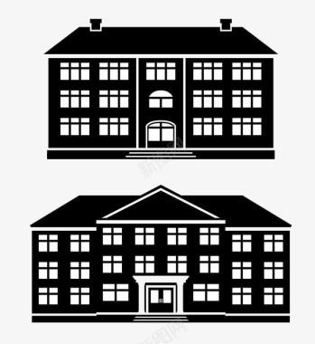 寒食节装饰图案黑白风格扁平化校园教学楼图标图标