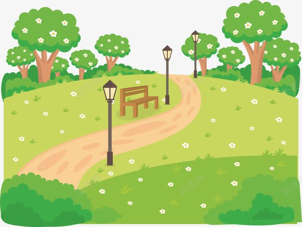 公园png免抠素材_88icon https://88icon.com 公园 公园绘画 卡通 小路 手绘 椅子 水彩路灯 路灯