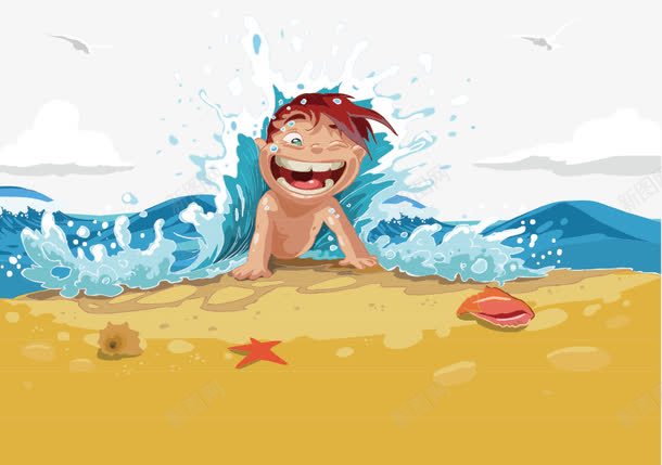 夏季海滩png免抠素材_88icon https://88icon.com 儿童 卡通 卡通人物 夏天 夏季 大海 欢乐 沙滩 浪花 海星