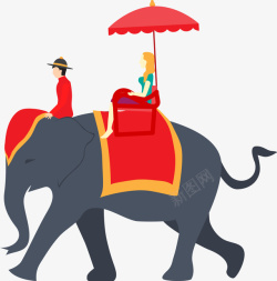 骑大象邮票手绘卡通泰国旅游元素骑大象高清图片