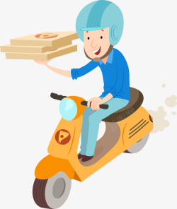 披萨外卖卡通立体外送送餐员高清图片