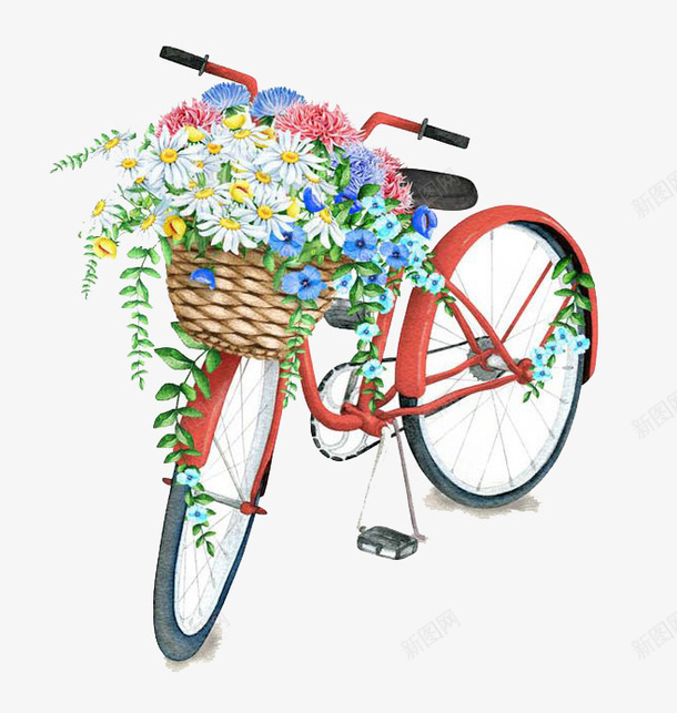 彩色自行车png免抠素材_88icon https://88icon.com 卡通 彩色 手绘 水彩 红色 自行车 装饰 鲜花