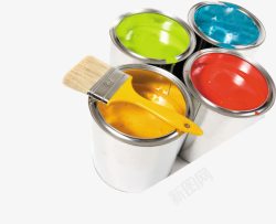 彩色油漆桶彩色手绘刷子油漆桶高清图片