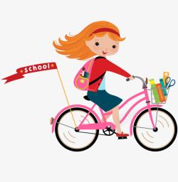 飘起来的头发卡通骑自行车的女学生高清图片