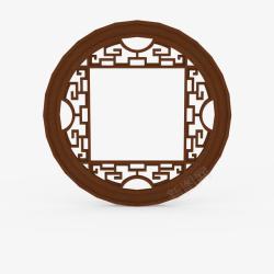 棕色花纹圆形木桌棕色中式镂空圆形窗高清图片