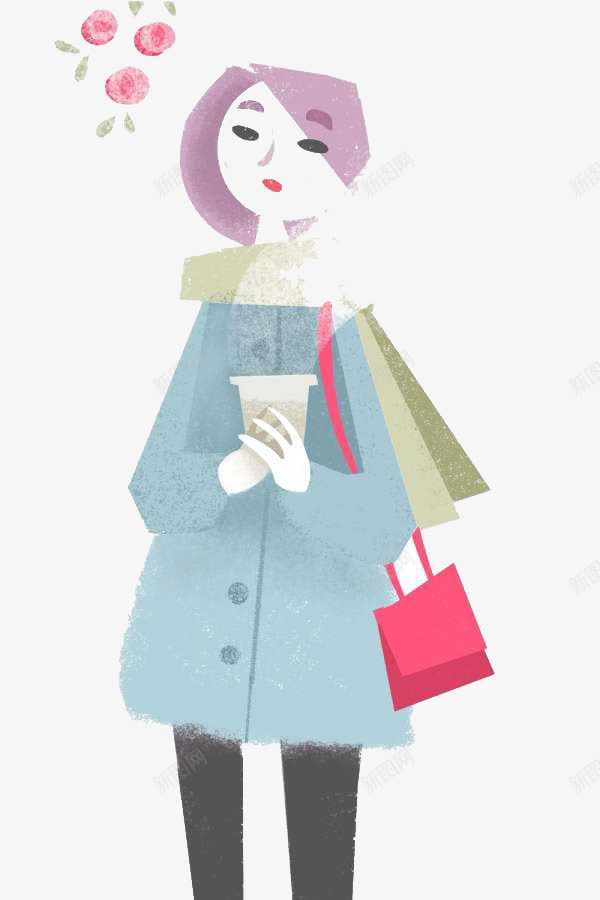 水彩拿着奶茶的女人png免抠素材_88icon https://88icon.com 创意设计 卡片封面 手绘插画