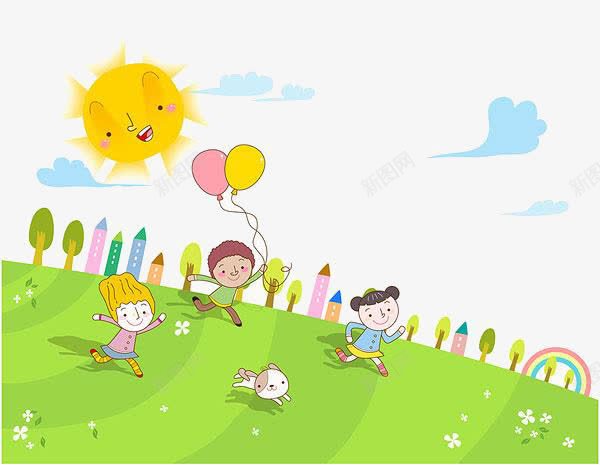 卡通草地上的小孩png免抠素材_88icon https://88icon.com 卡通 太阳 小孩 气球 草地上的