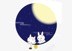 手绘月兔中秋月亮月兔海报装饰矢量图高清图片