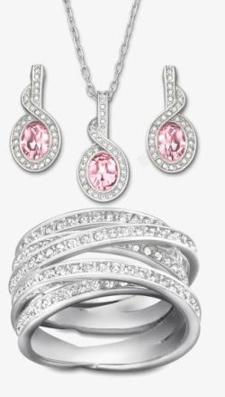 砖石戒指粉色砖石项链和耳环高清图片