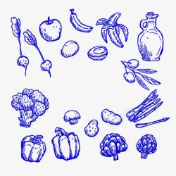 手绘线条简笔画蔬菜水果素材