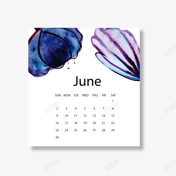 蓝白色2019年6月花朵日历矢量图ai免抠素材_88icon https://88icon.com 2019年 6月 白色 花朵 花朵日历 蓝色 黑色 矢量图