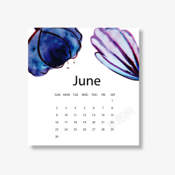 蓝白色2019年6月花朵日历矢量图素材