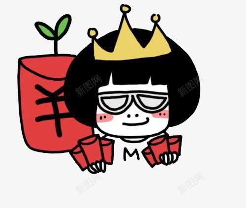 红包女王png免抠素材_88icon https://88icon.com 卡通手绘 得瑟 拿红包的小人 插画 春节 皇冠 红包