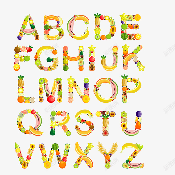 卡通水果字母矢量图ai免抠素材_88icon https://88icon.com 二十六个字母 卡通 字母设计 水果 黄色 矢量图