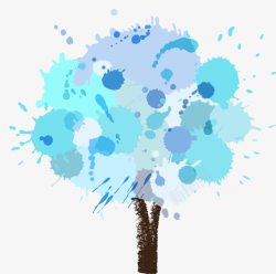 蓝色泼墨创意大树素材