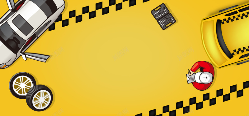 电商淘宝汽车节促销黑黄色卡通海报背景