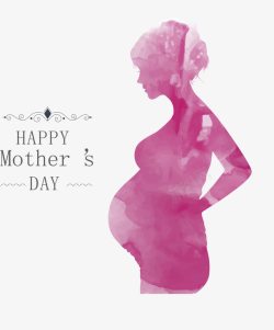 孕妇剪影母亲节水彩贺卡高清图片