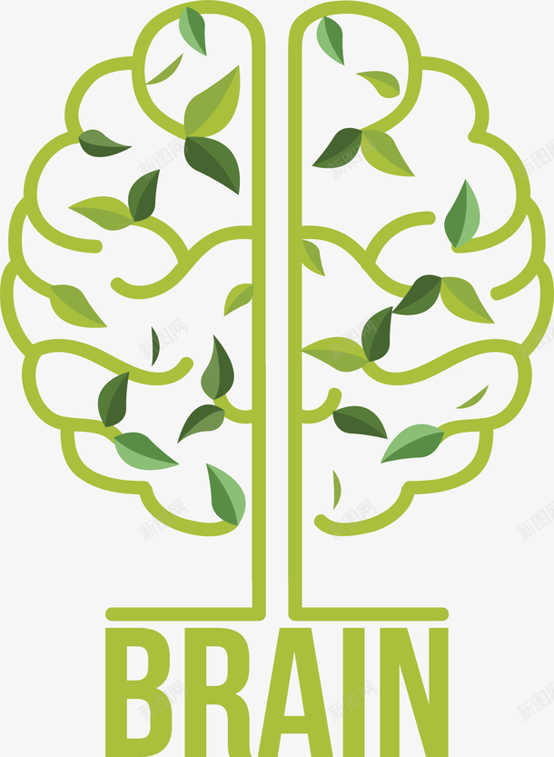 绿色线条树叶人类大脑矢量图ai免抠素材_88icon https://88icon.com brai brain 人类大脑 创意思维 大脑 矢量png 绿色线条 矢量图