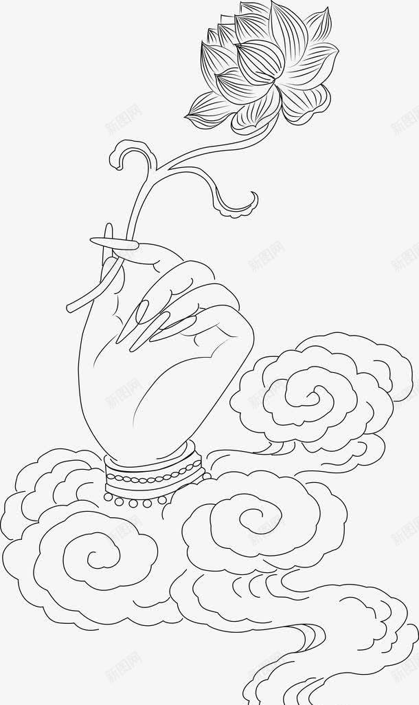 白描佛手势莲花png免抠素材_88icon https://88icon.com 佛 佛家 佛形象图 佛语 单线佛 手势 手拈花 手捧莲花 手绘佛 手绘白莲花 莲花佛语 菩萨 观音菩萨图片