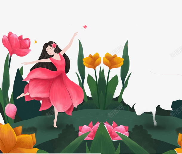 卡通创意春天的舞蹈psd免抠素材_88icon https://88icon.com 创意设计 卡通 女孩 春天 春季 翩翩起舞 舞蹈 花朵