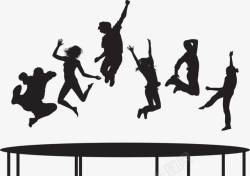 跳跃的儿童在蹦床上跳跃的年轻人图标高清图片