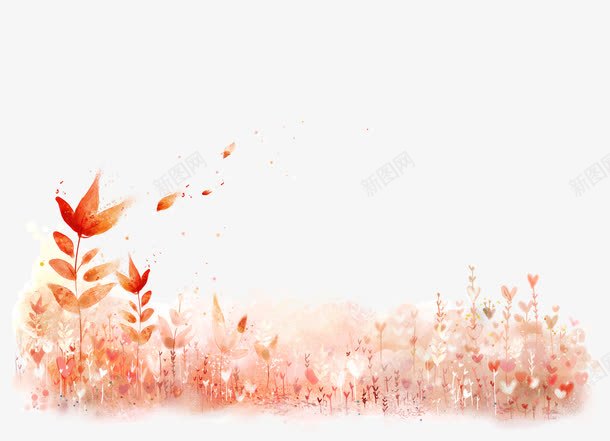 手绘水彩花丛背景图psd免抠素材_88icon https://88icon.com 小清新 浅红色 花丛 边框