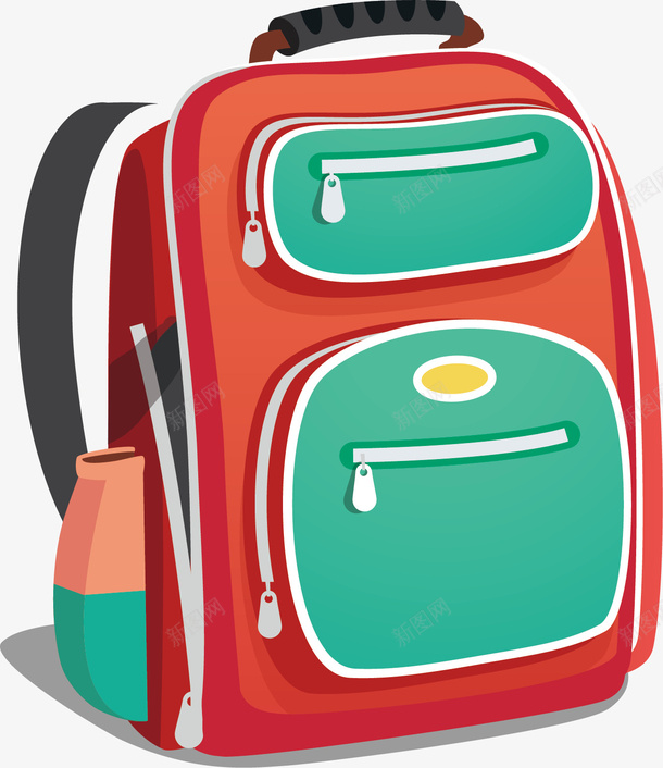 双肩的背包png免抠素材_88icon https://88icon.com 书包 创意 双层 学校 学生 手绘 拉链 红色 绿色 背带