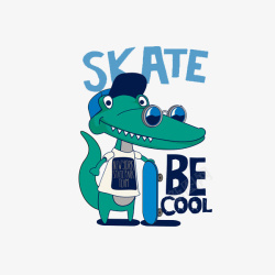 绿色滑板卡通拿着滑板的鳄鱼图高清图片
