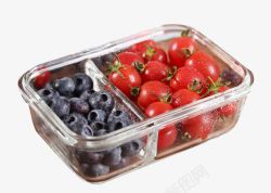 玻璃保鲜盒玻璃盒里的蓝莓西红柿高清图片