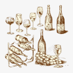 欧式复古手绘葡萄酒红酒素描素材