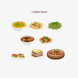 彩色卡通多种意大利菜品素材