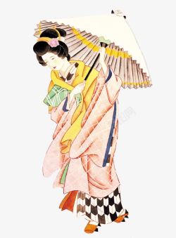 古代日本撑伞的日本和服仕女高清图片